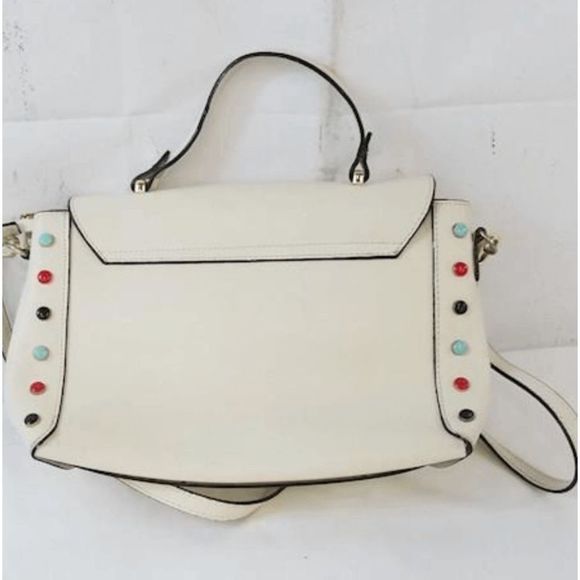 Persaman Women's White Leather Multi-Color Beaded Inner Pockets Crossbody Strap - Picture 2 of 3
